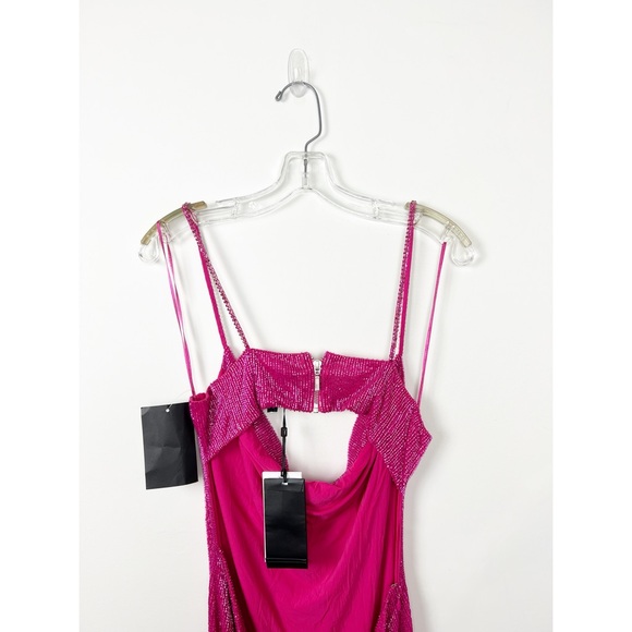 NWT Retrofete x May Mashiah Topaz Glass Beaded Dress In Fuschia L - Picture 8 of 13